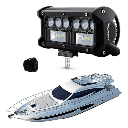 Imagem 1 de 9 de Farol Auxiliar Milha 9d Led 144w Combo Lancha Barco + Botão