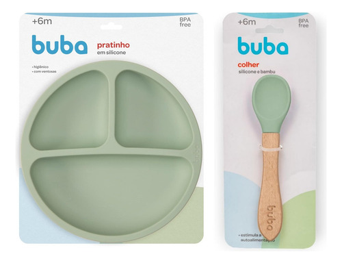 Kit Refeição Buba 100% Silicone Pratinho E Colherzinha