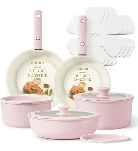 Conjunto De Panelas Antiaderentes Alça Removível Indução Cor Rosa