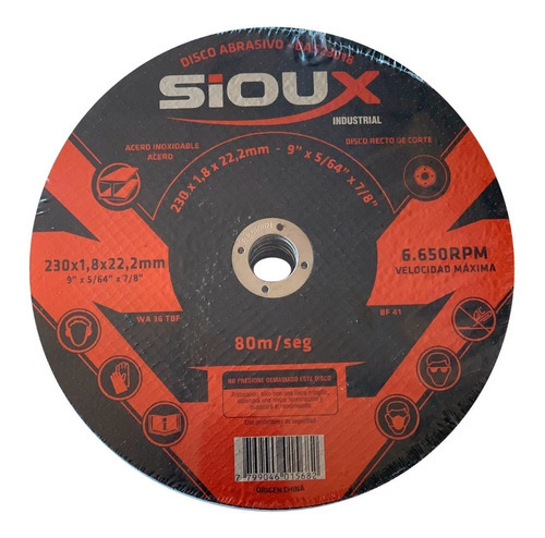 Disco De Corte 9 PuLG. X 25 Un Calidad Industrial Sioux Color Negro