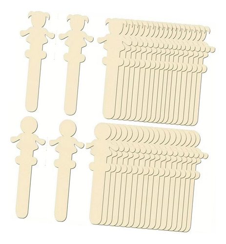 40x Palitos Artesanales De Personajes De Madera, Recortes De