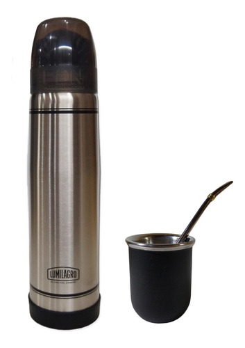 Termo Lumilagro A. Inox + Mate Negro + Bombilla 340 - Fdn