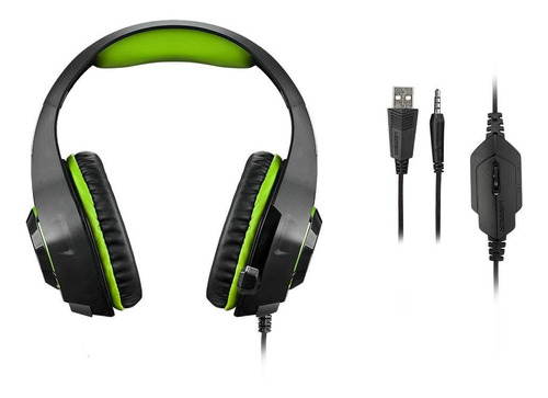 Fone de ouvido gamer Warrior Rama preto e verde com luz verde LED
