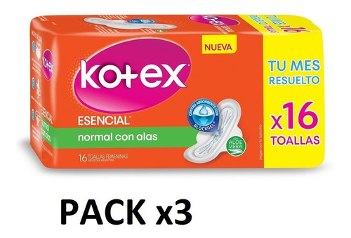 Kotex Esencial Normal Con Alas X 48 Unidades