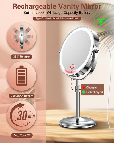 Espejo De Maquillaje Iluminado Con Soporte Ajustable, [3