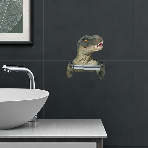 Soporte De Papel Higiénico Realista Con Forma De Dinosaurio Color Verde
