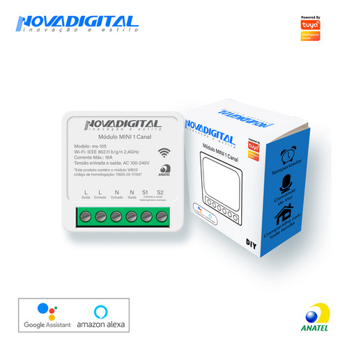 Kit 15 Interruptor Mini 1 Canal Nova Digital Wi-fi Automação