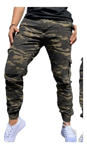 Pantalón Dril Camuflado Hombre Jogger Táctico Cargo Pixelado