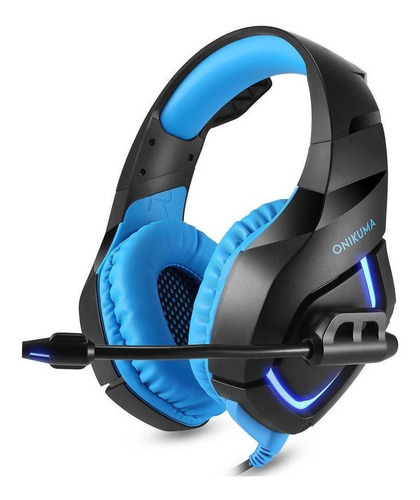 Fone de ouvido over-ear gamer Onikuma K1-B black e blue com luz LED
