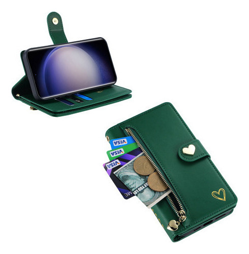 Jing Funda De Piel Tipo Cartera Con Cremallera Para Samsung