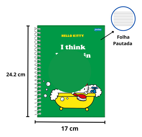 Caderno Espiral Hello Kitty 10 Matérias Capa Dura 160 Fls