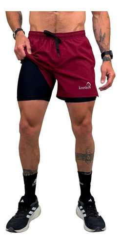 Short Deportivo Burdeo Hombre Con Calza Integrada Konko