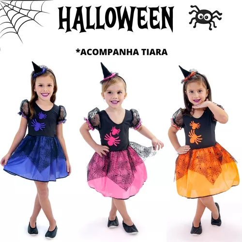 Fantasia de Bruxa Aranha Infantil Halloween Com Tiara