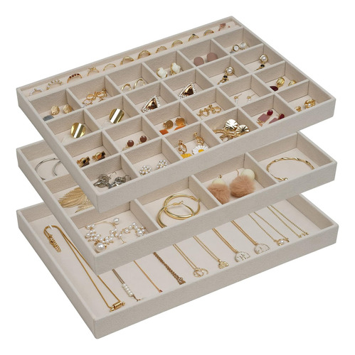 Organizador De Joyas Apilable Con Divisores Extraíbles, Beig