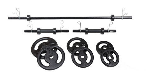 Imagem 1 de 5 de Kit Completo Musculação Fitness Barras 20kg Anilhas Presilha