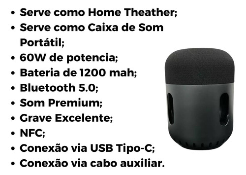 Monitor De Áudio Bluetooth 5.0 60w Portátil Tomate Mts-8004