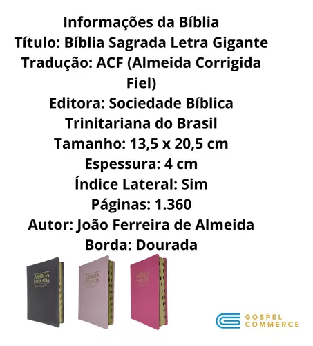 A Bíblia Sagrada, Tradução de João Ferreira d'Almeida, Edição Corrigida e  Revisada, Fiel ao Texto Original by João Ferreira d'Almeida