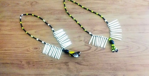 Pulseira+colar Osso Tornozeleira Artesanal Rústica Indígena