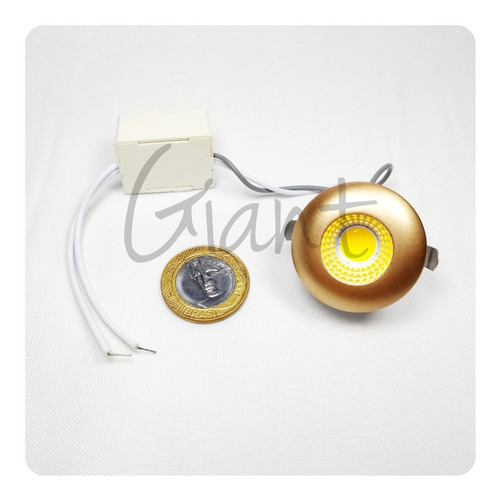 Mini Spot Led Dourado 3w 127/220V P/ Marcenaria Teto Gesso Nicho Estrutura Redonda Com Luz Branca 127/220V