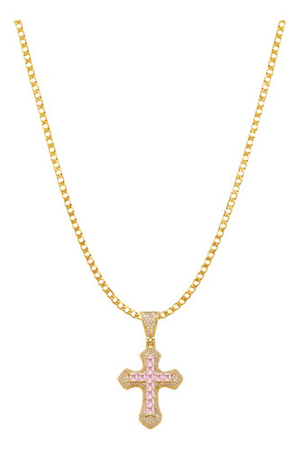 Collar Dije Oro 10k Joyas Cruz Rosa Regalo Para Mujer