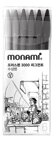 Monami Plus Pen 3000 Pigment, Juego 6 Rotuladores Punta Fina