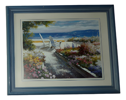 Cuadro Mediterraneo Antiguo 40 X 33 Cm Reposeras En Playa