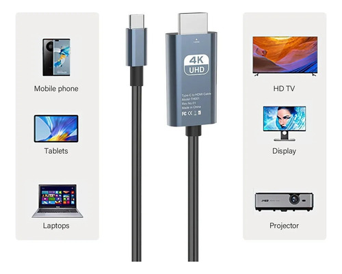 Cable Usb C A Hdmi Celular Conexión Directa 4k A Monitor 2mt