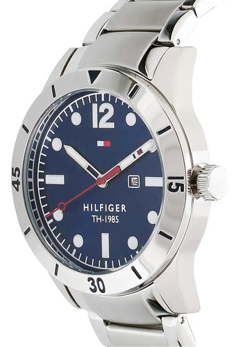 Reloj Tommy Hilfiger 1791459 Para Hombre 42 Mm Plateado Azul Fondo Azul Oscuro