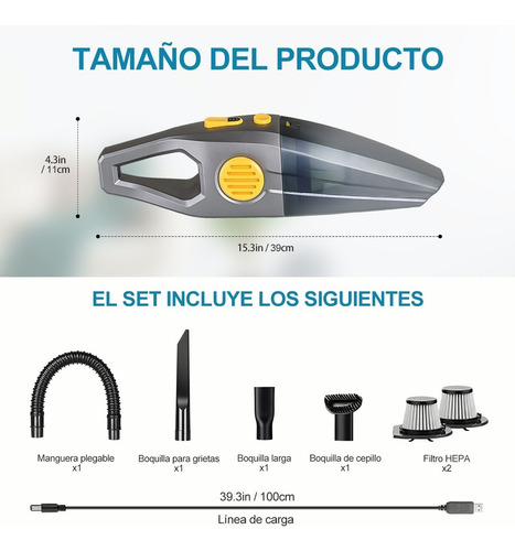 Aspiradora De Mano Portatil Para Automovil Y Hogar 9000 Pa