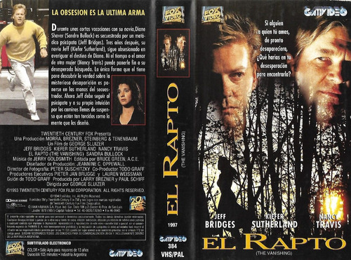 El Rapto Vhs Jeff Bridges Kiefer Sutherland Sandra Bullock