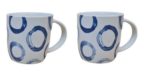 Set X 2 Taza Ceramica Circulos Azules Mug 350 Ml Oferta