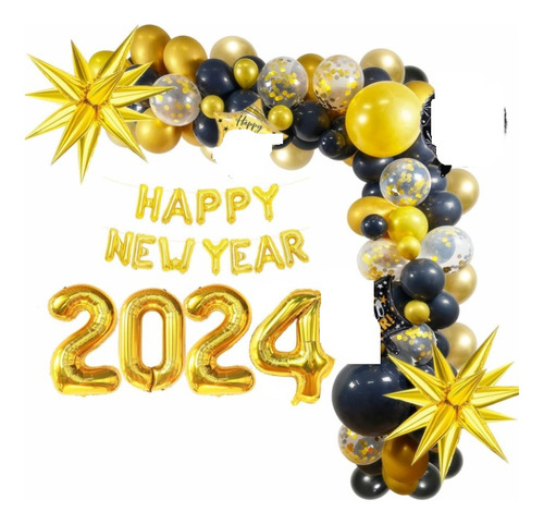 Arco Globos Happy New Year 2024 Numeros 80cm+estrellas