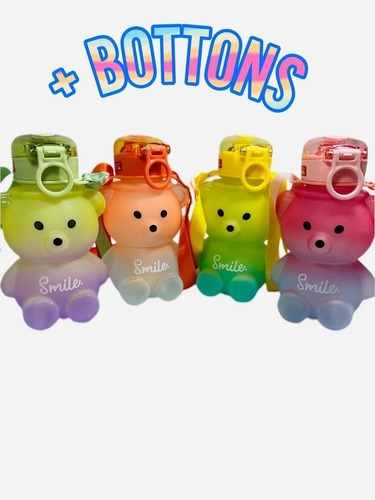 Garrafa Ursinho Smile Escola Aula + Bottons Tik Tok 700ml