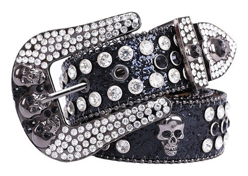 Cinturón De Diamantes Imitación Cintura Punk De Moda Cráneo Color Negro Talla 135cm