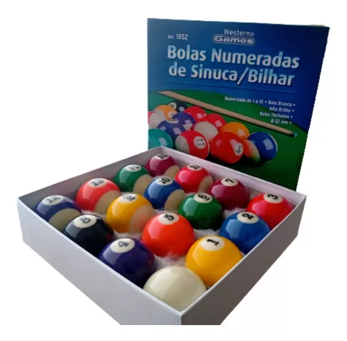 Jogo Bolas Bilhar Sinuca Numeradas 52 Mm - 15 Bolas + Branca