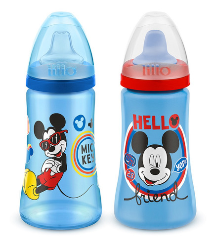 Kit 2 Copos Colors Bico De Silicone Disney Mickey Azul Lillo