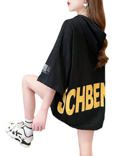 Camiseta Holgada Con Capucha Y Bolsillo Para Mujer