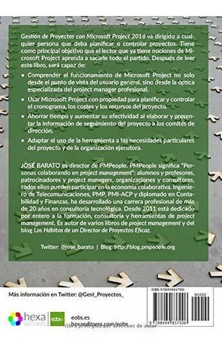 Gestion De Proyectos Con Microsoft Project 2016, De Barato Arroyo, Jo. Editorial European Open Business School (eobs), Tapa Blanda En Español, 2018