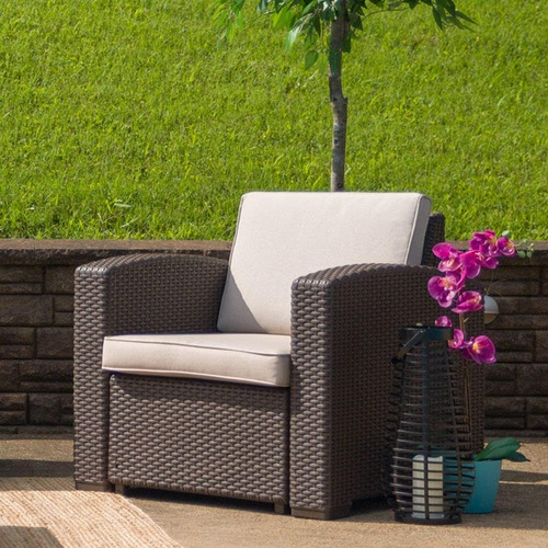 Flash Furniture Chocolate Brown Faux Rattan Chair Con Cojín 