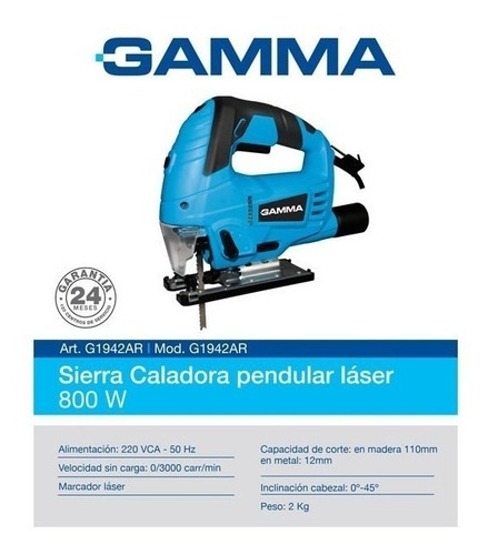 Sierra Caladora 800w V. Variable Gamma Guia Laser + 3 Hojas