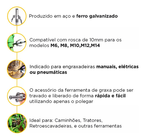Comando Bico Graxeira Acoplador De Graxa Com Mangueira Bomba