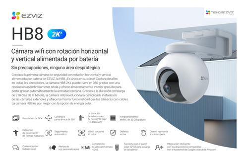 Imagen 2 de 10 de Cámara Ezviz Ext Hb8 2k Color 24 Hrs 360º + Panel Solar D