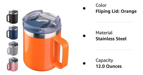 Aloufea Taza De Café Isotérmica De 12oz Con Asa, Stainl 66