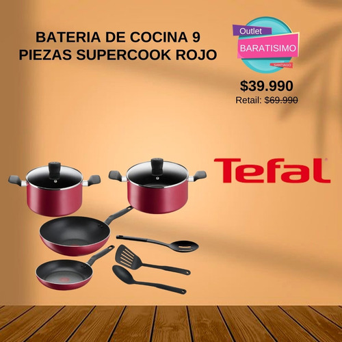 Bateria De Cocina 9 Piezas Supercook Rojo Rojo (Usado)