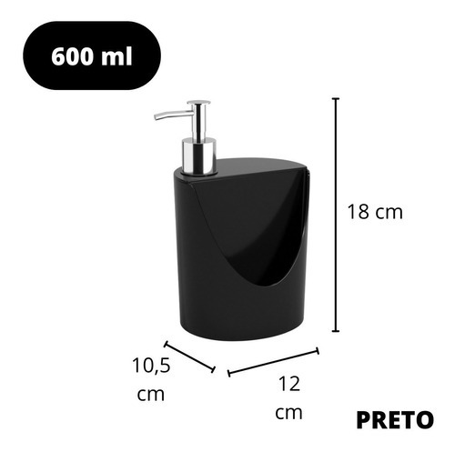 Porta Sabonete Líquido Rj 600ml Preto Coza Coza