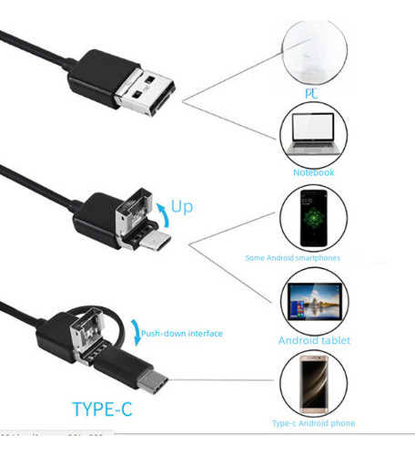 Endoscopio Android Hd 3 En 1 Con 2 Cables M, De 1 A 15 M