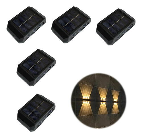 Kit 5 Luminárias Led Arandela Parede Sensor Solar Jardim