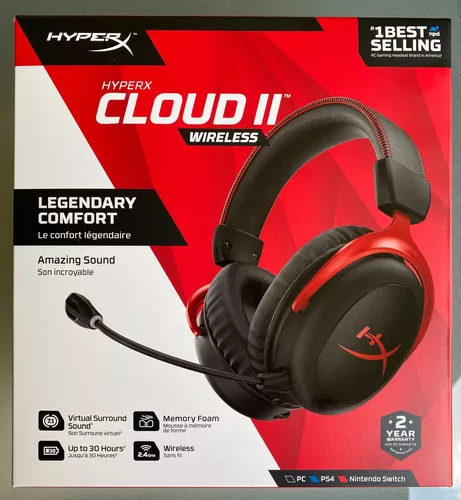 HyperX Cloud II - Auriculares inalámbricos para juegos para PC, PS4,  Switch, batería de larga duración de hasta 30 horas, sonido envolvente 7.1