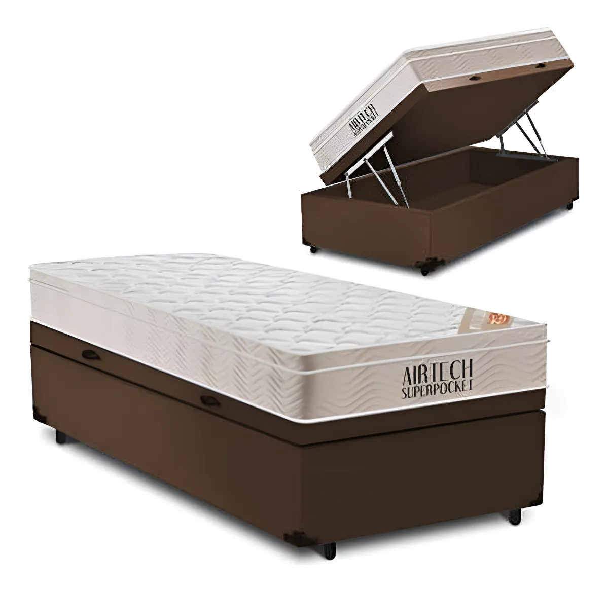 Cama Box Baú Solteiro Marrom Colchão Springpocket Ortobom