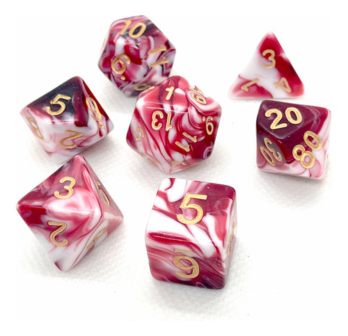 Set 7 Dados Rol - Bloodmoon Rojo Blanco Marmolado Muy Lejano